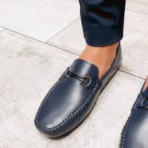 Men’s Chuxx Navy Blue Faux Leather Slip On Loafers Business Casual Size 8.5 US!